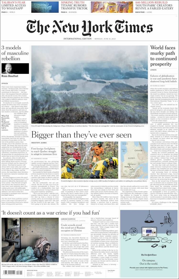 Portada de International New York Times (Europa)