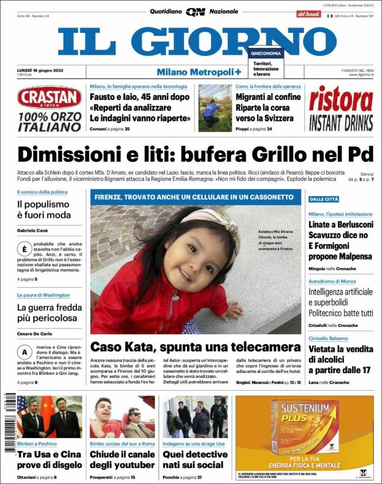 Portada de Il Giorno (Italia)