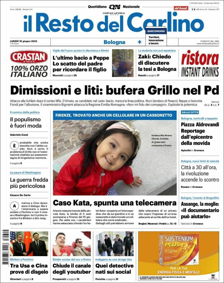 Portada de Il Resto del Carlino (Italia)