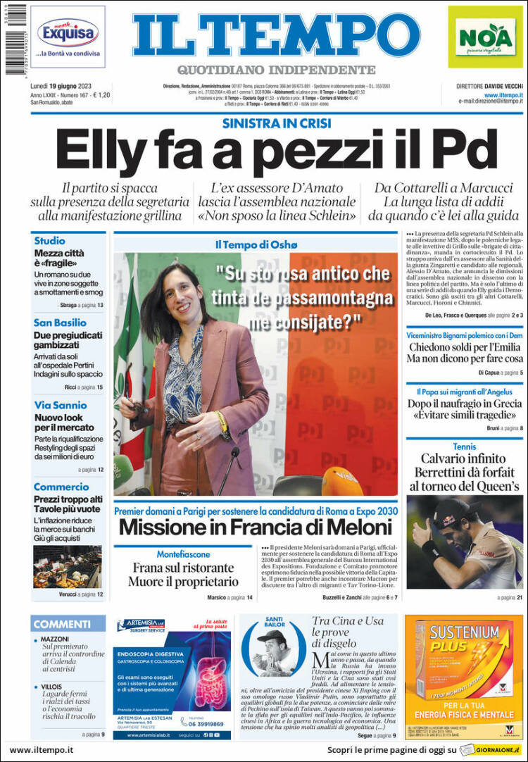 Portada de Il Tempo (Italia)