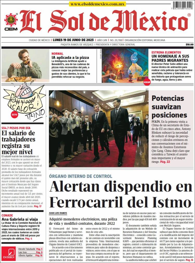 Portada de El Sol de México (Mexico)