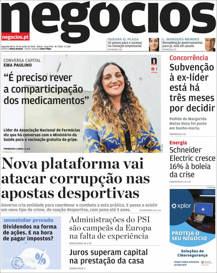 Portada de Jornal de Negócios (Portugal)