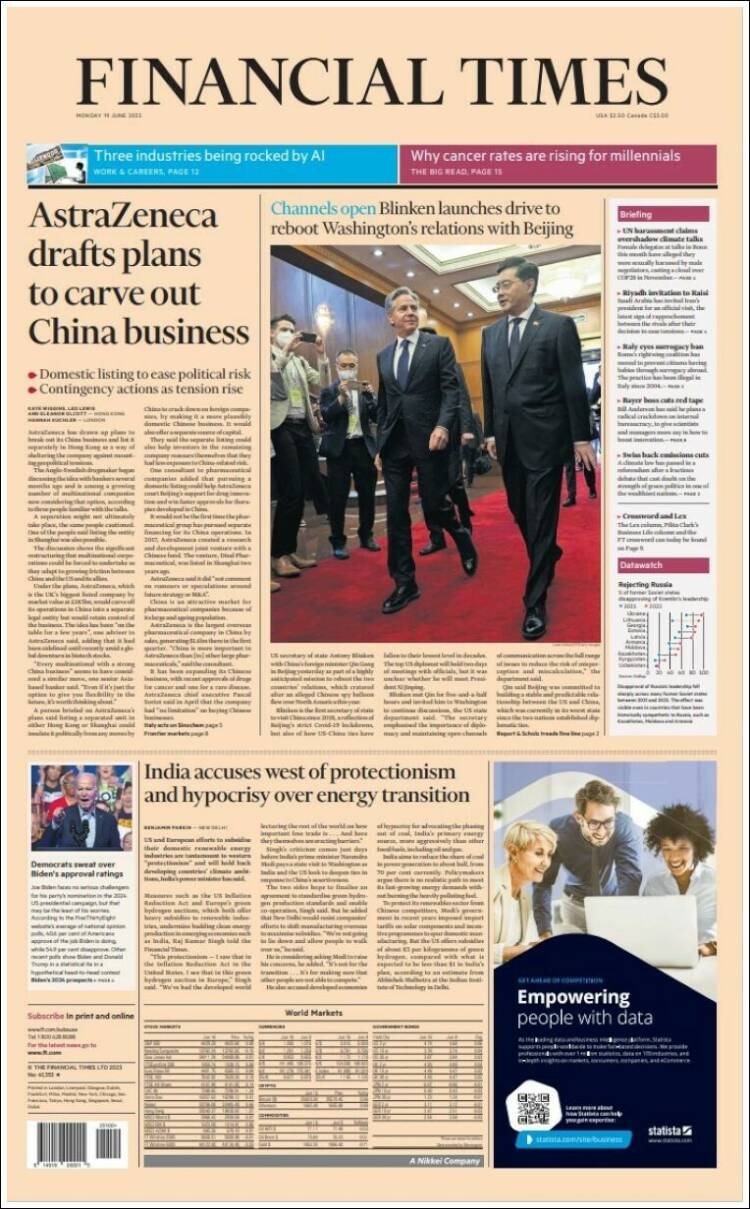 Portada de Financial Times (Reino Unido)