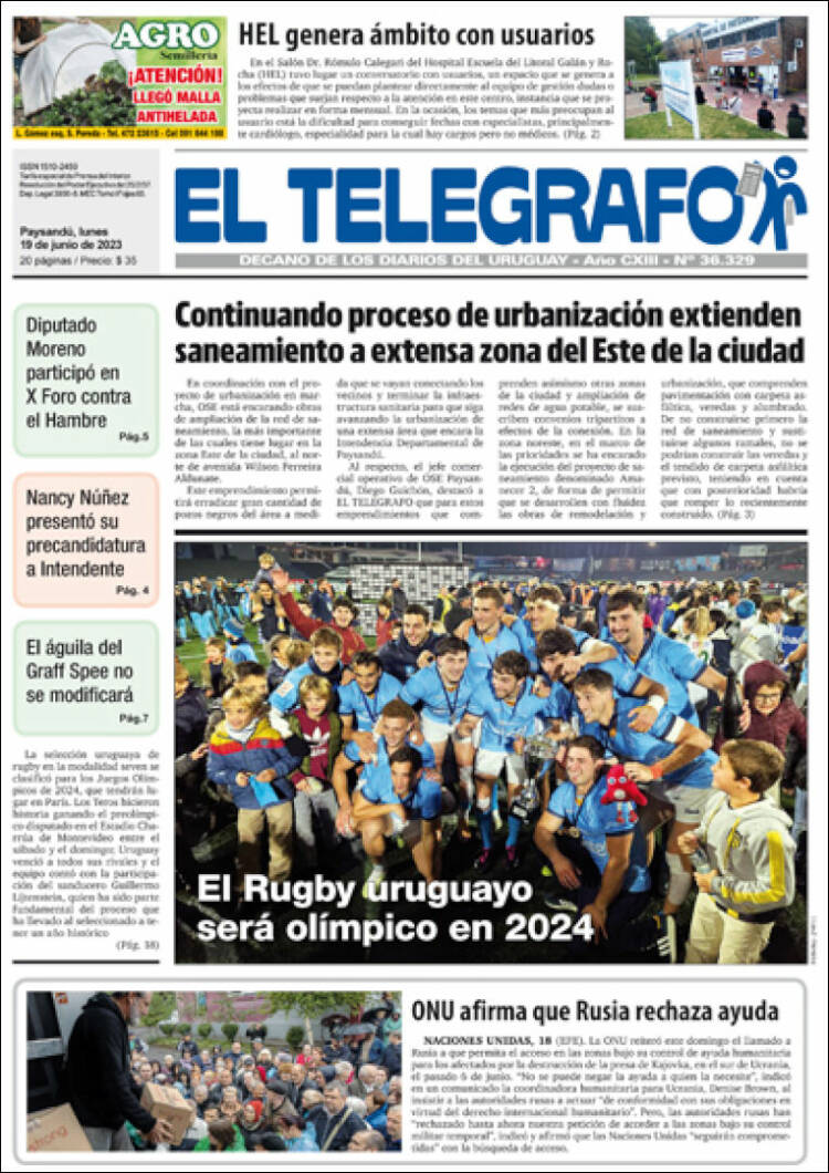 Portada de El Telégrafo (Uruguay)