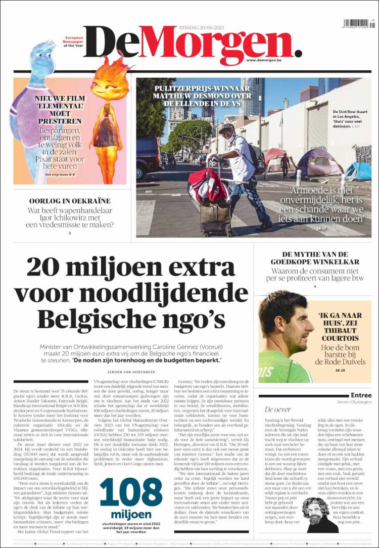 Portada de De Morgen (Bélgica)