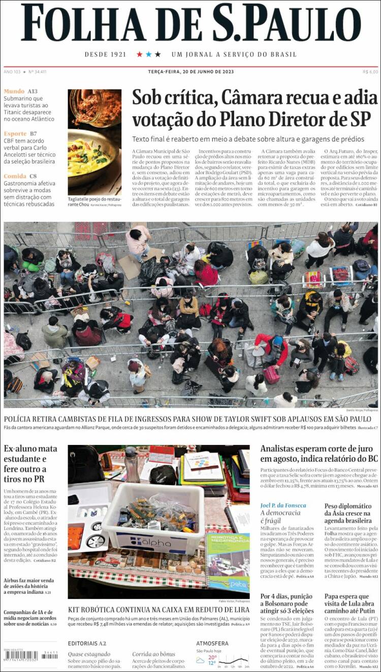 Portada de Folha de São Paulo (Brasil)