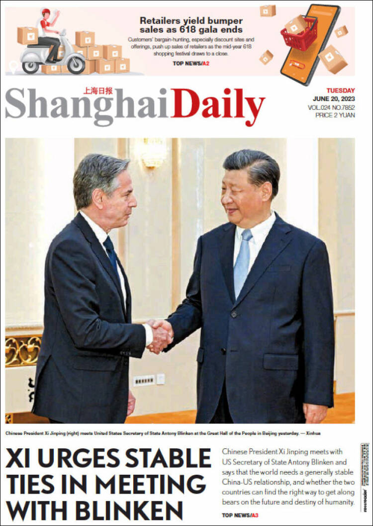 Portada de Shanghai Daily (China)