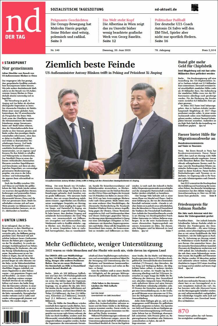 Portada de Neues Deutschland (Alemania)