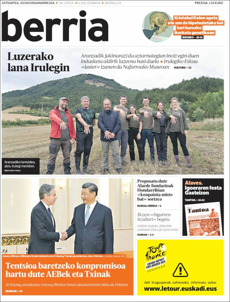 Portada de Berria (España)