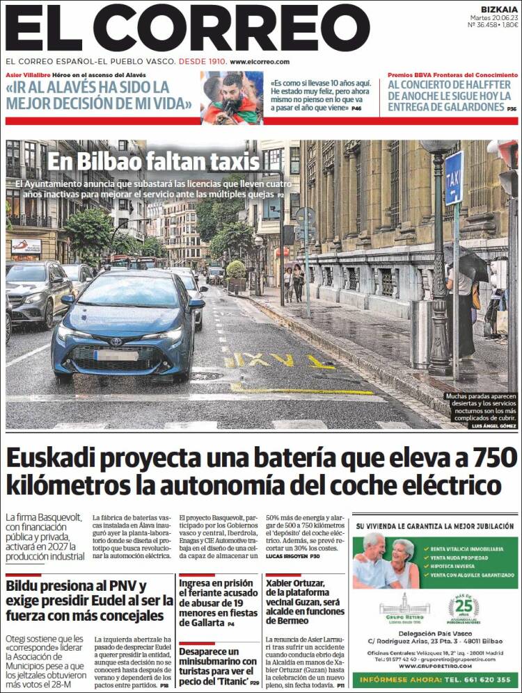 Portada de El Correo (España)