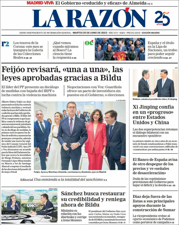 Portada de La Razón (España)