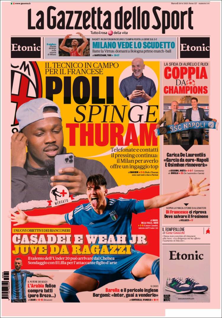 Portada de La Gazzetta dello Sport (Italia)