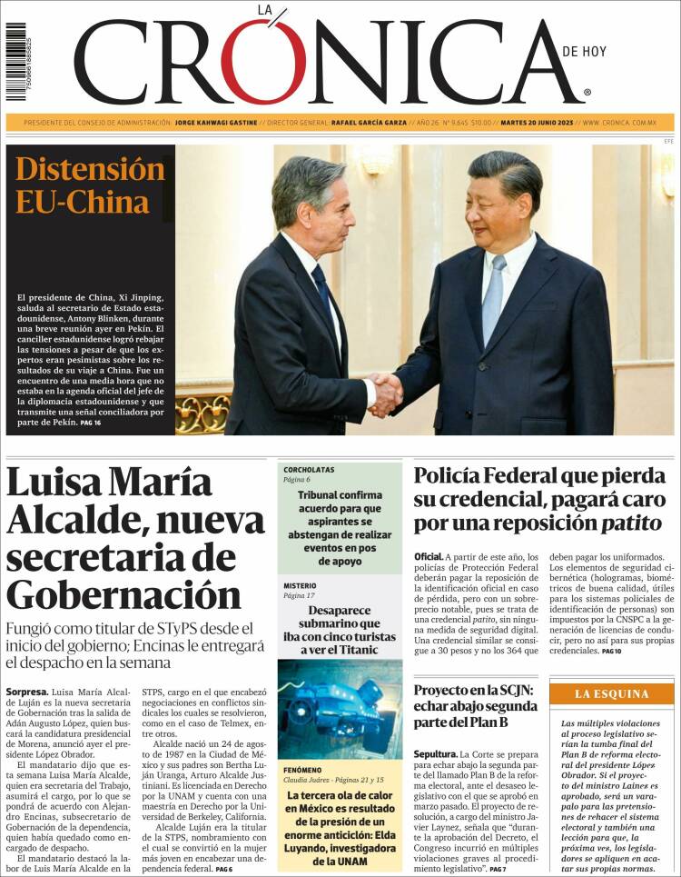 Portada de La Crónica de Hoy (México)