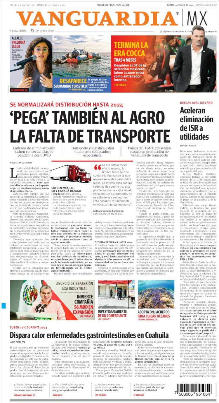 Portada de Vanguardia (México)