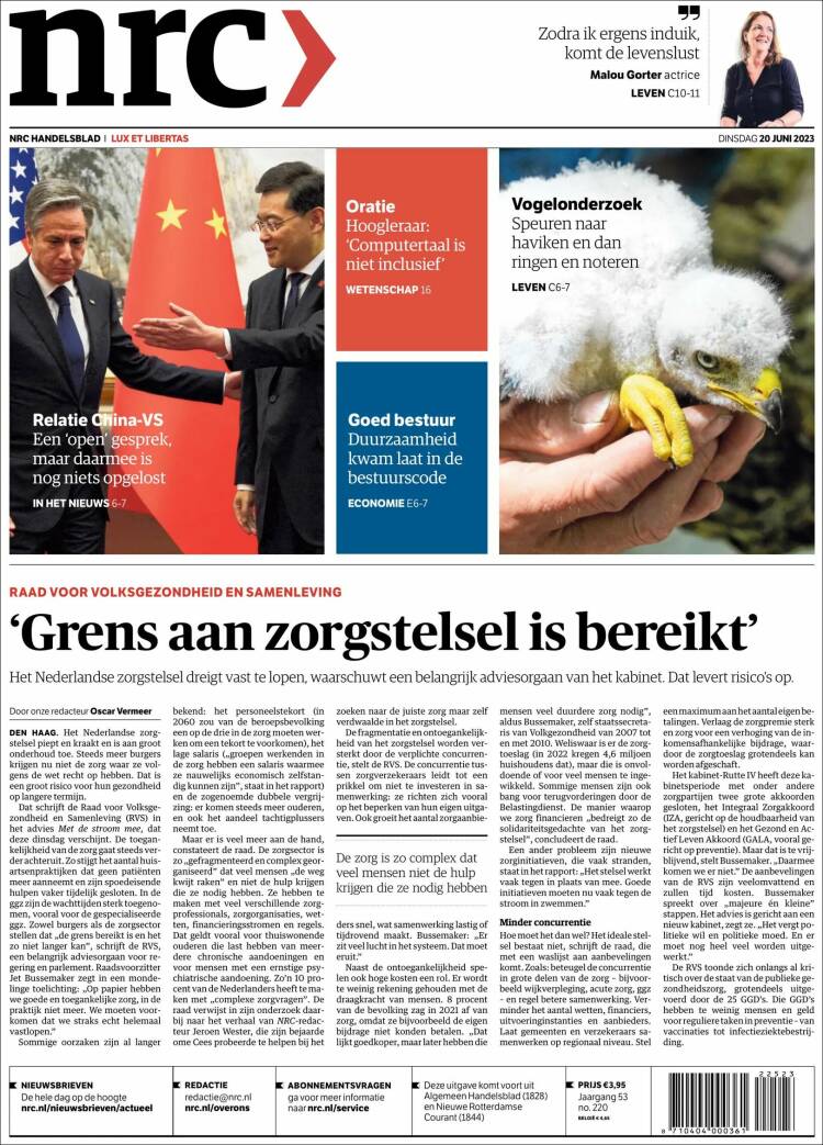 Portada de NRC Handelsblad (Países Bajos)