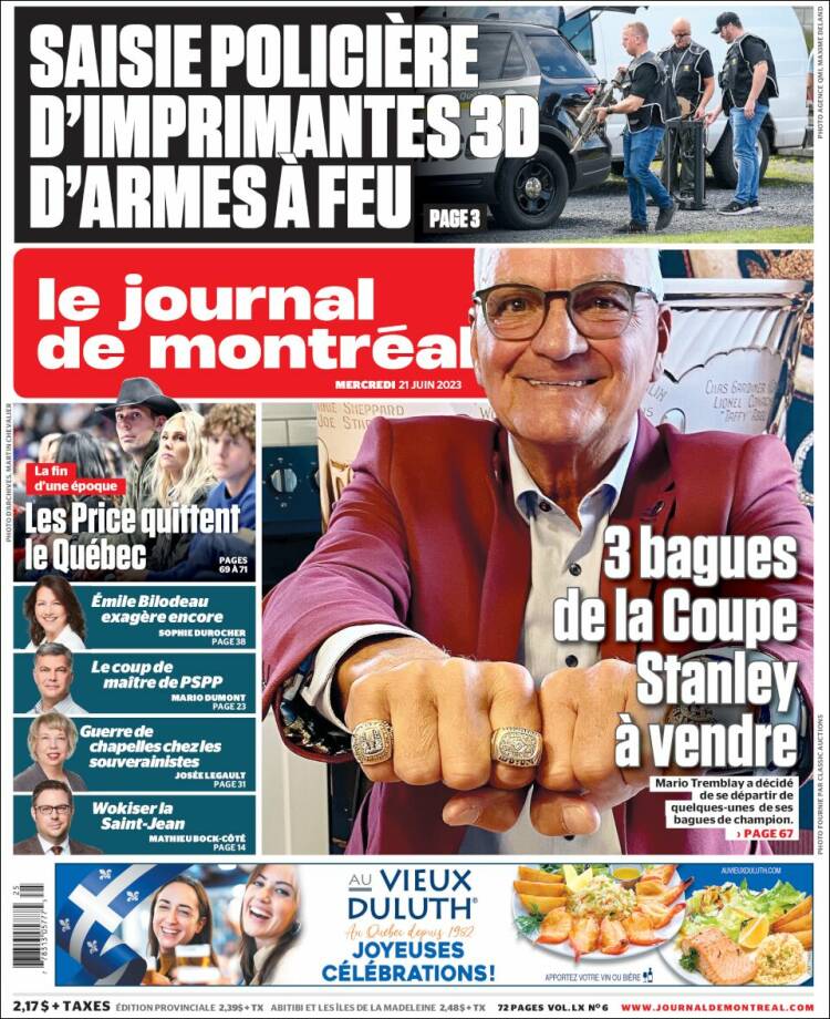 Portada de Le Journal de Montréal (Canada)