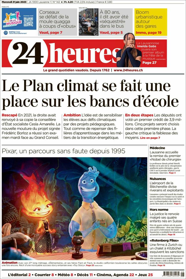 Portada de 24 Heures (Suisse)