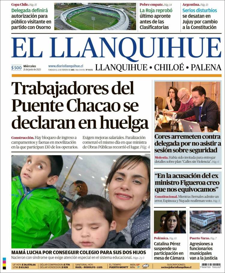 Portada de El Llanquihue (Chili)