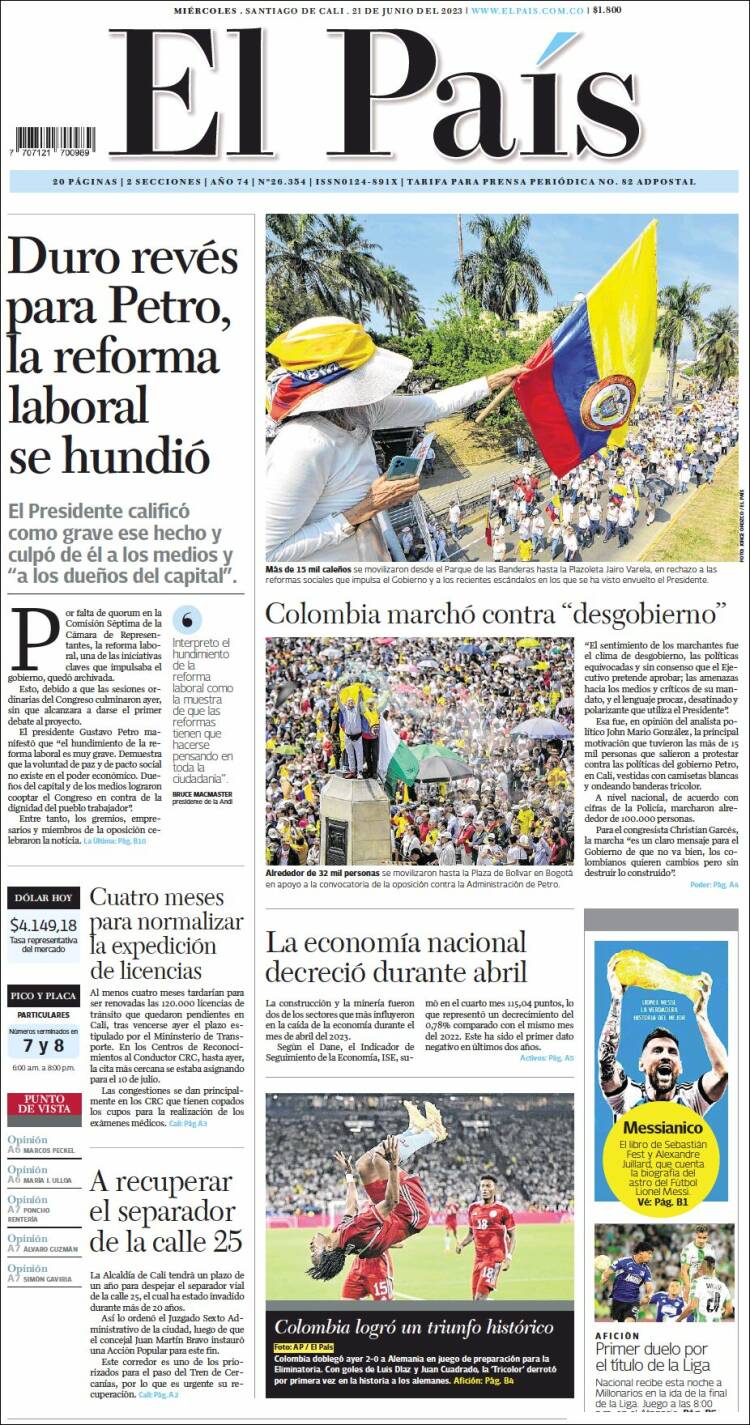 Portada de El País - Cali (Colombie)