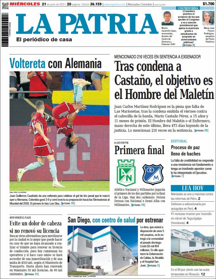 Portada de La Patria (Colombie)