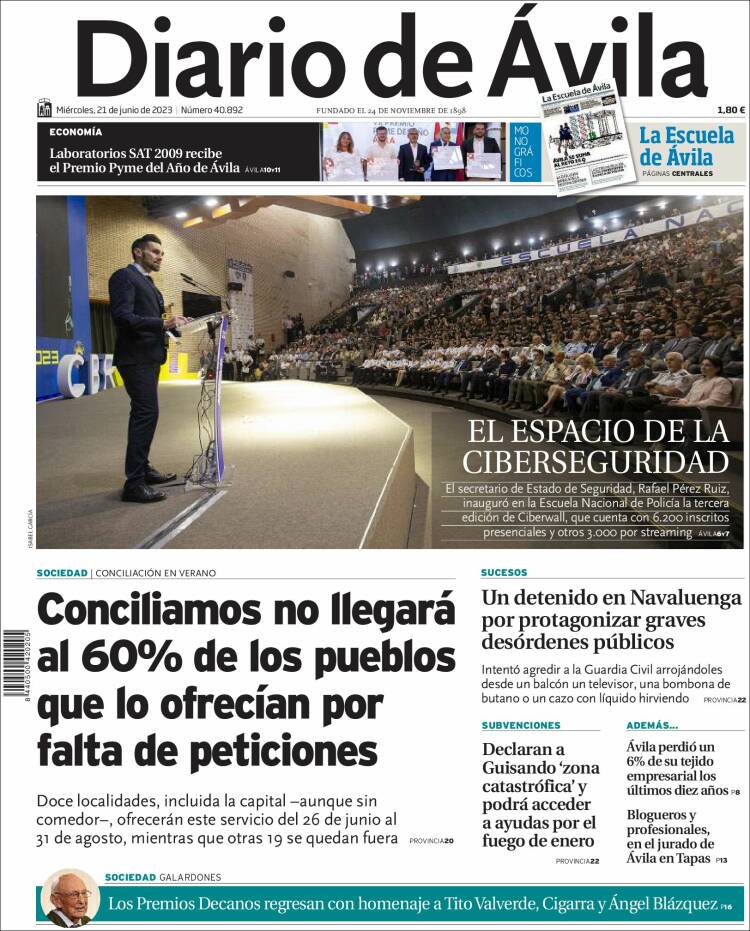 Portada de Diario de Ávila (Spain)