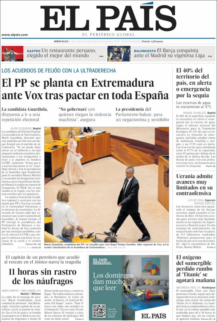 Portada de El País (Spain)