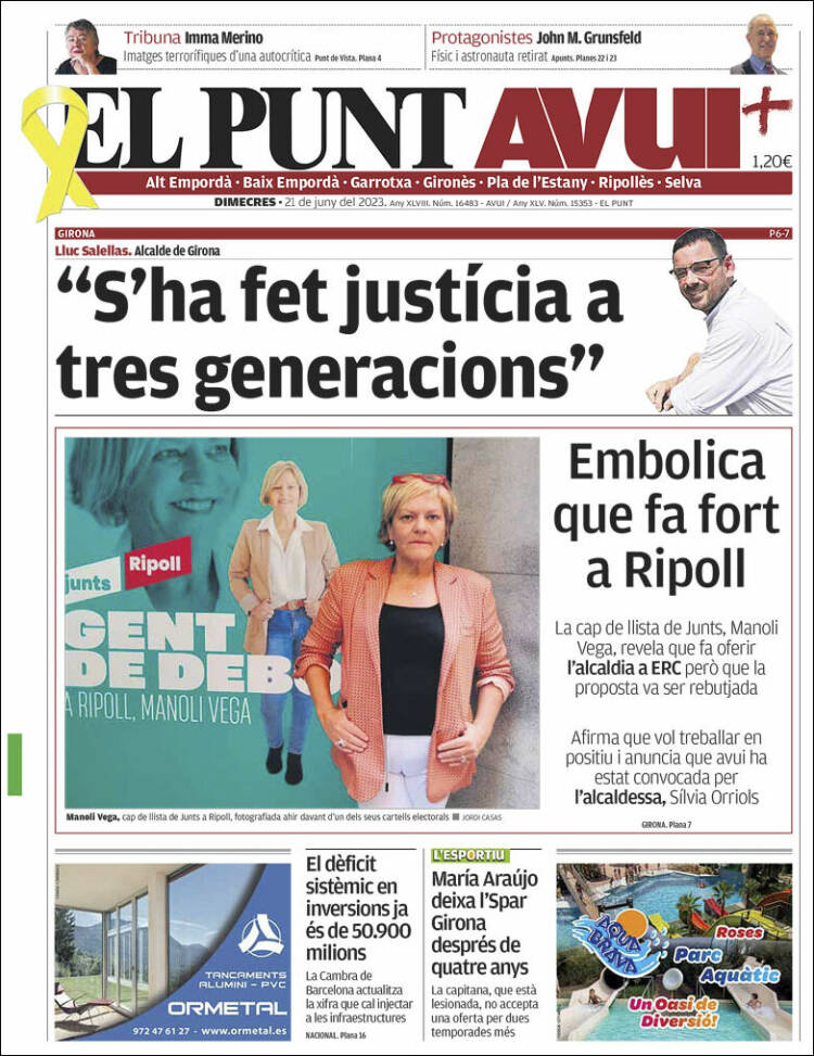 Portada de El Punt Avui - Girona (Spain)