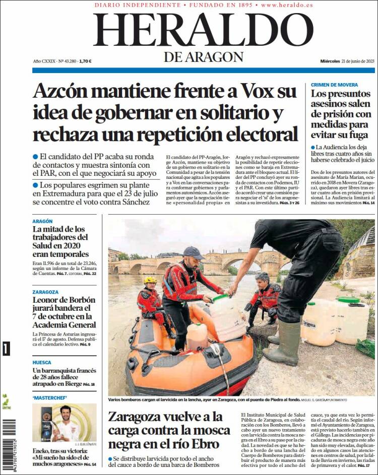 Portada de Heraldo de Aragón (Spain)