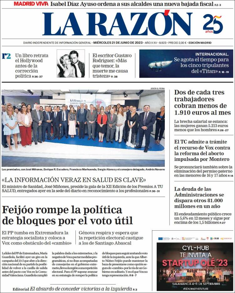 Portada de La Razón (Spain)