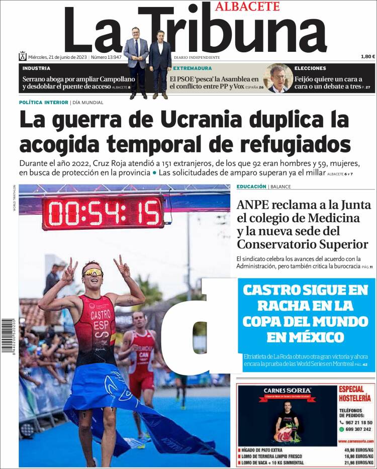 Portada de La Tribuna de Albacete (Spain)