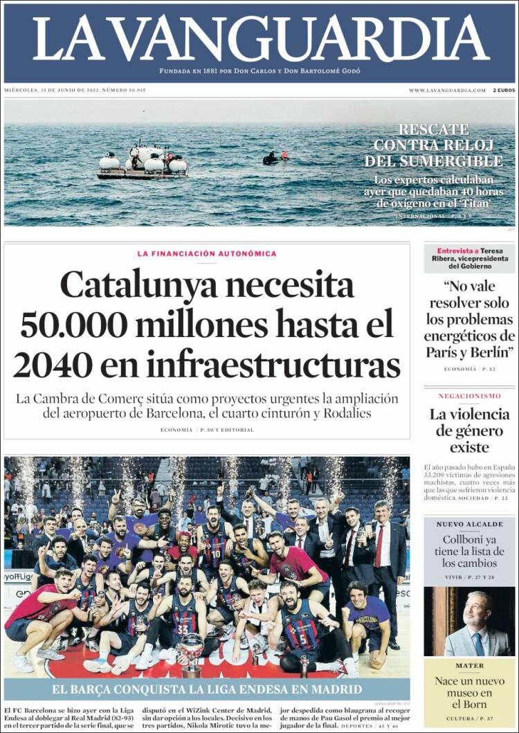 Portada de La Vanguardia (Spain)