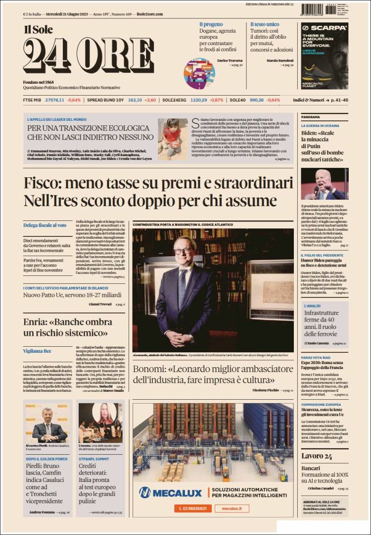Portada de Il Sole 24 ORE (Italie)