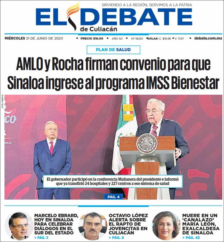 Portada de El Debate de Culiacán (México)