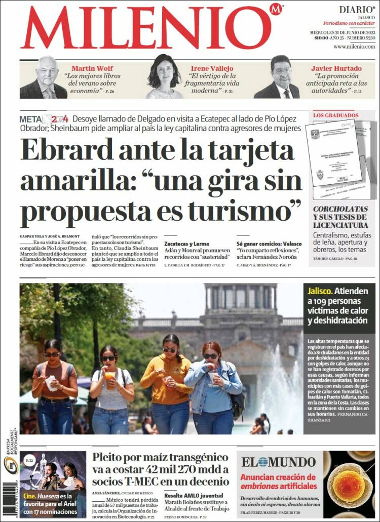 Portada de Milenio - Jalisco (México)
