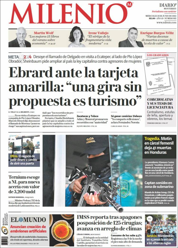 Portada de Milenio de Monterrey (México)