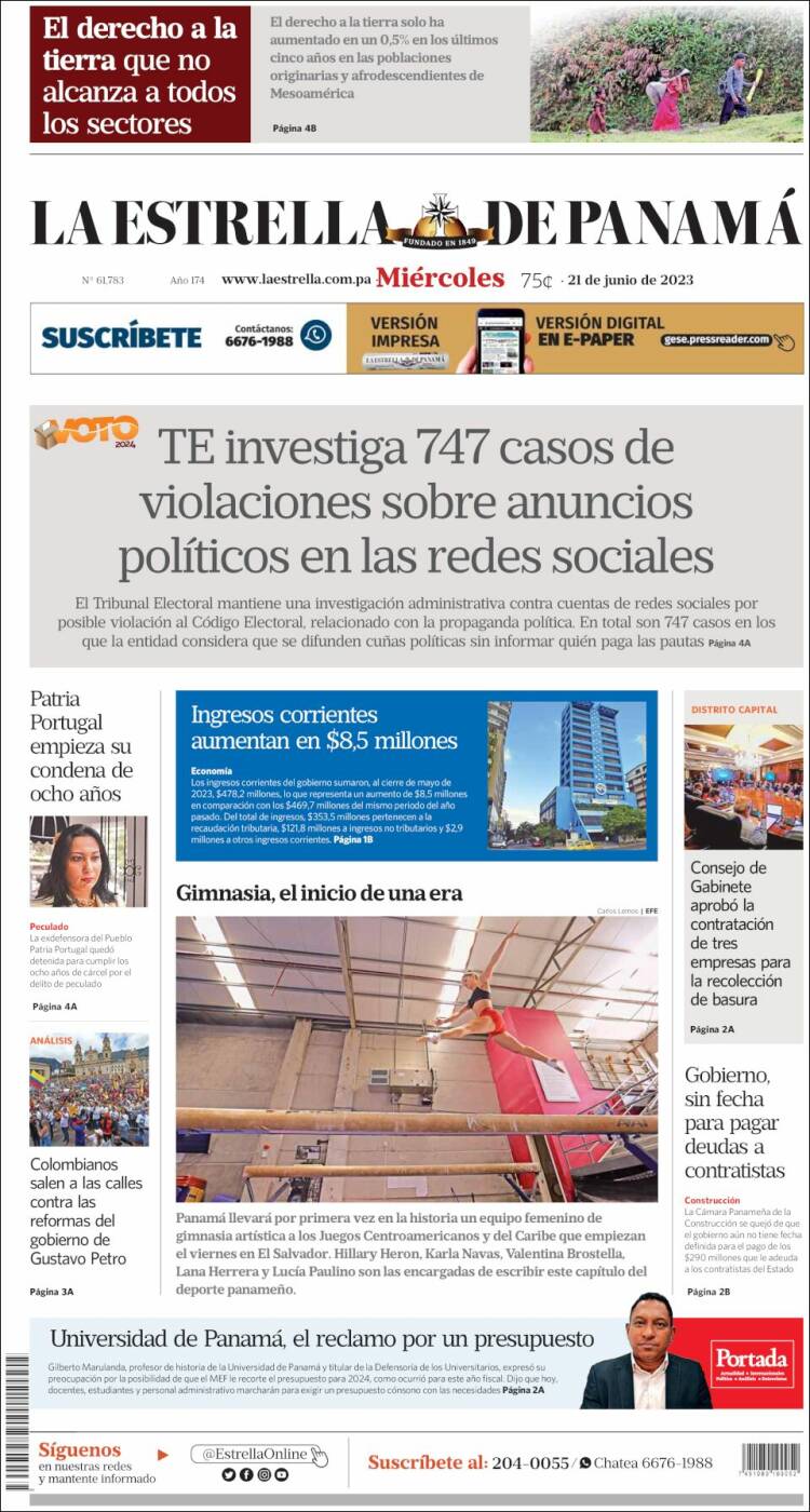 Portada de La Estrella de Panamá (Panam&aacute;)