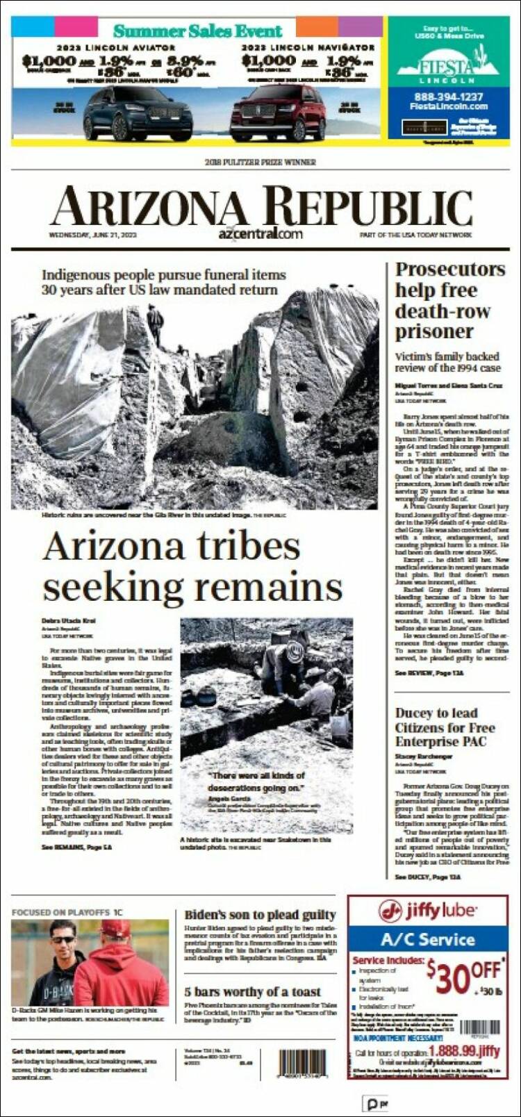 Portada de Arizona Republic News (USA)