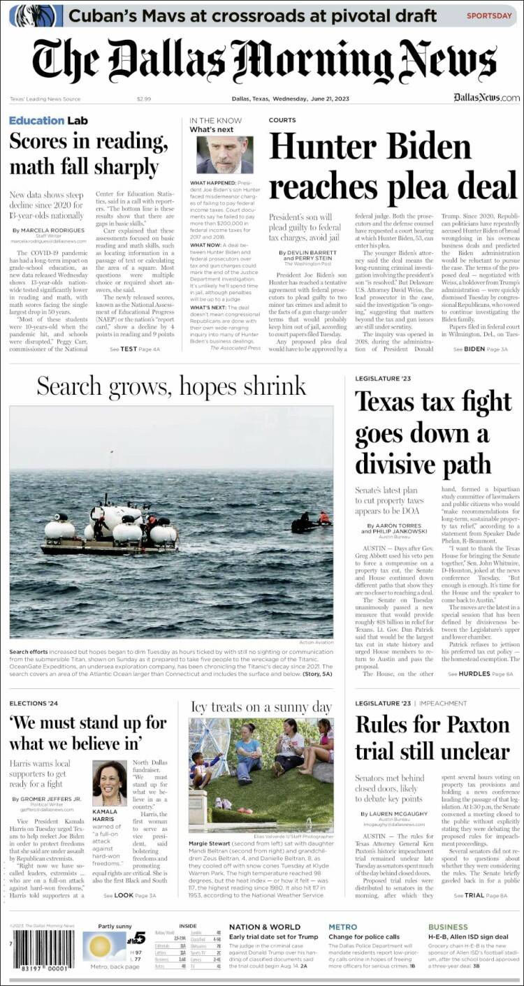 Portada de Dallas Morning News (USA)