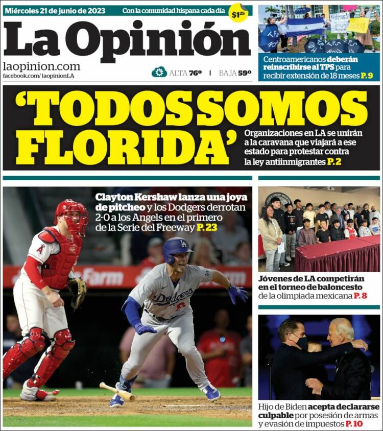 Portada de La Opinión (USA)