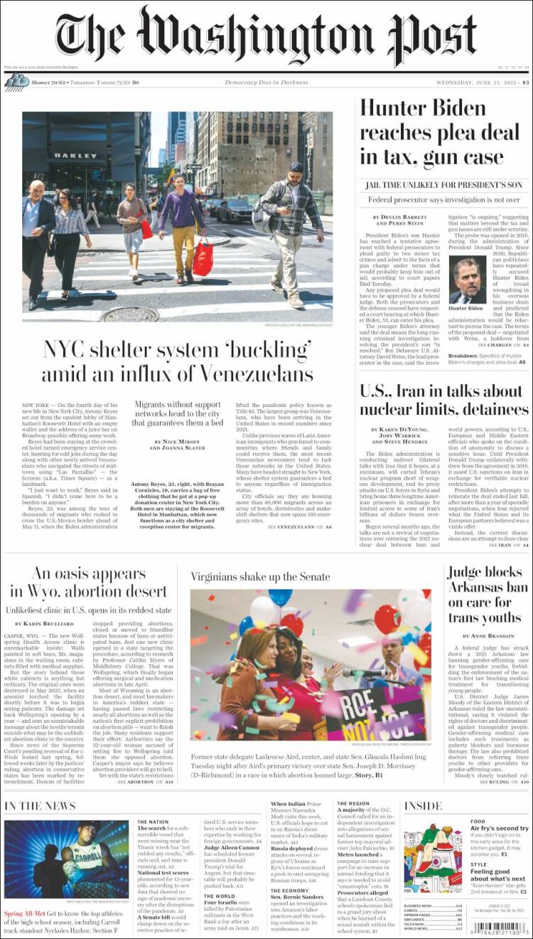 Portada de The Washington Post (USA)