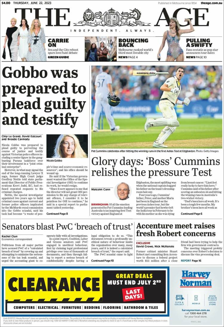 Portada de The Age (Australia)