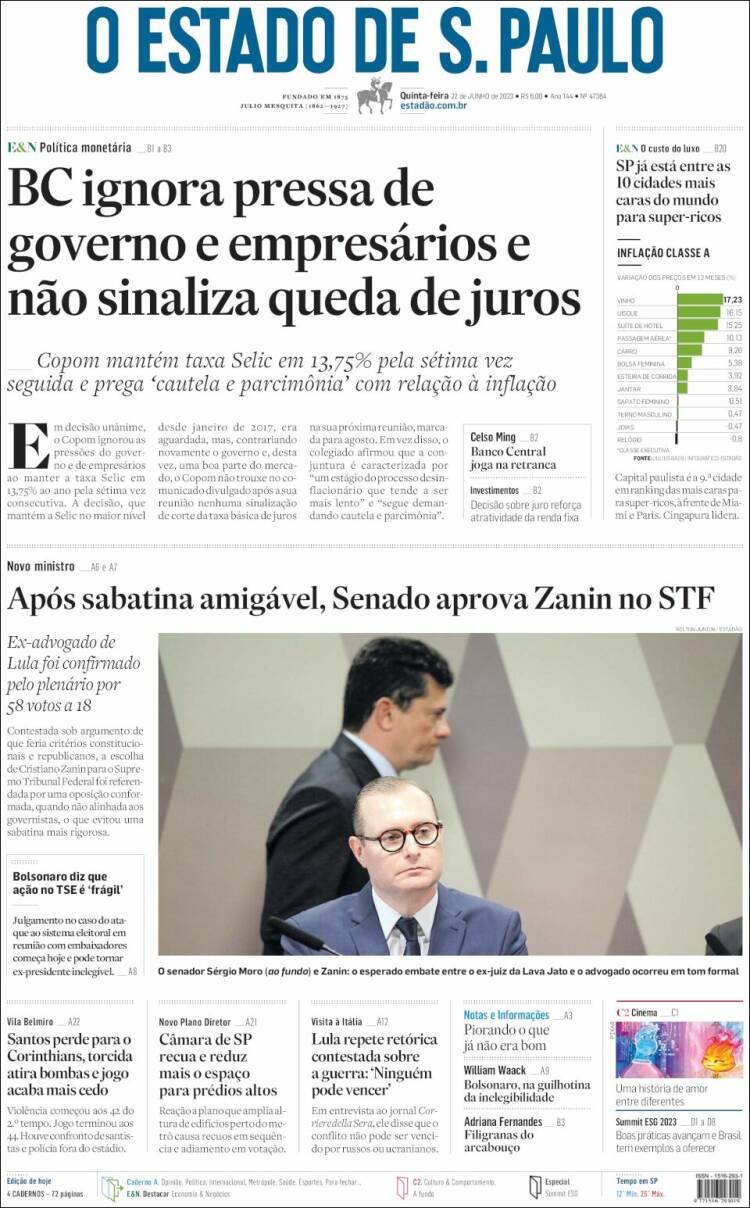 Portada de O Estado de São Paulo (Brasil)