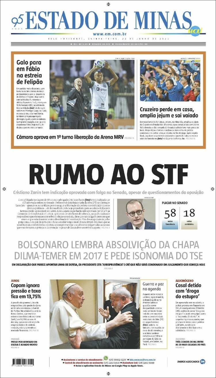 Portada de Jornal Estado de Minas (Brasil)