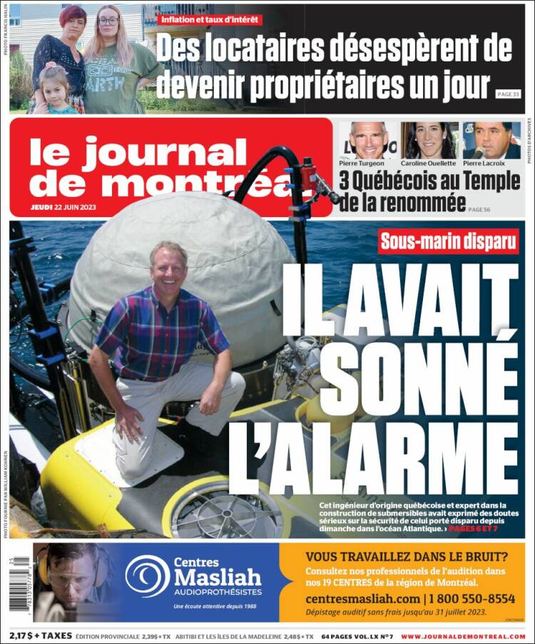 Portada de Le Journal de Montréal (Canadá)