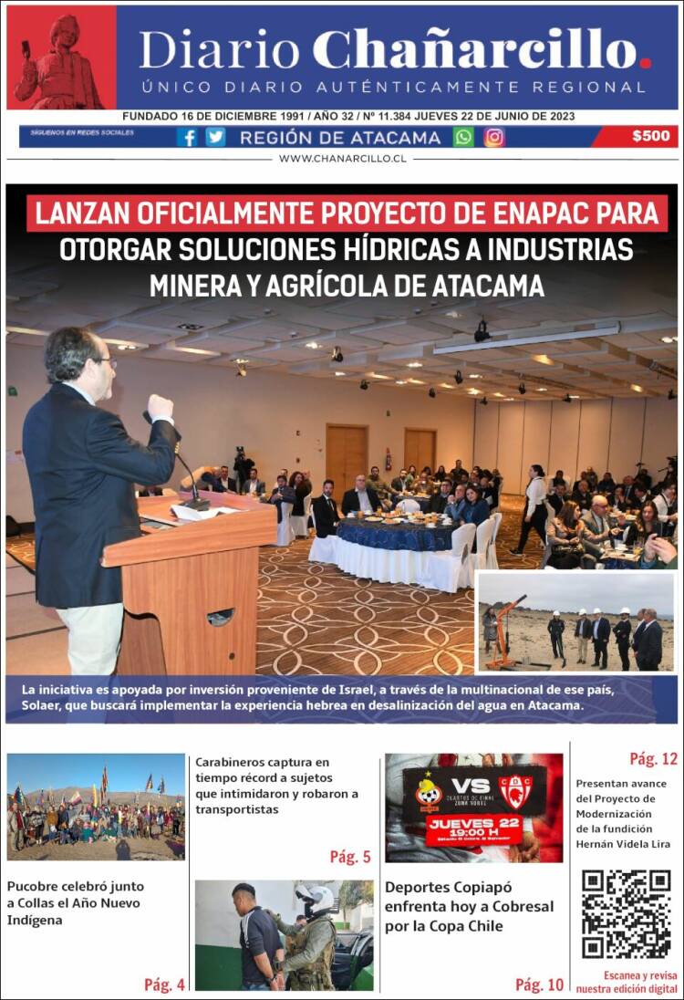 Portada de Diario Chañarcillo (Chile)