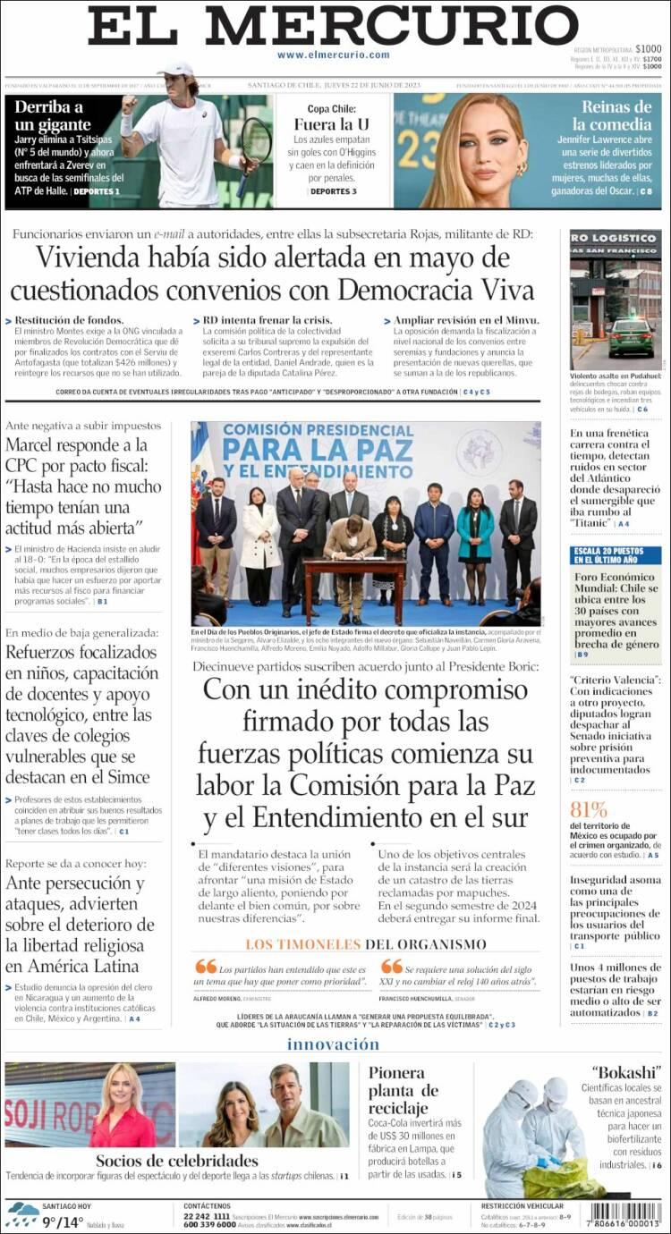 Portada de El Mercurio (Chile)