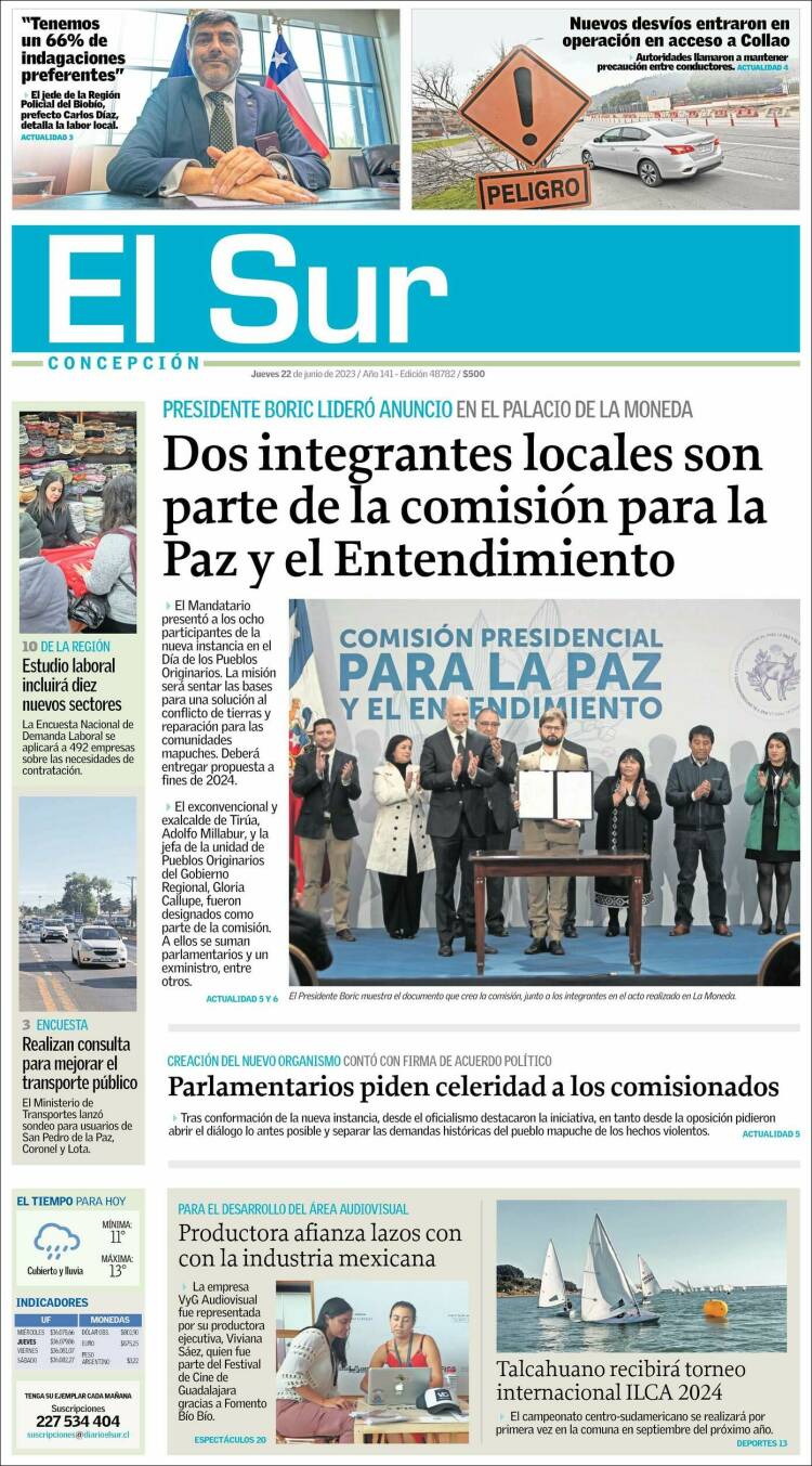 Portada de El Sur (Chile)