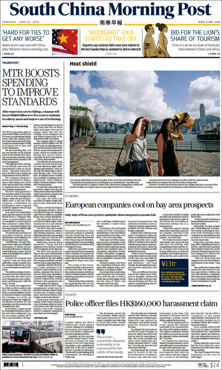 Portada de South China Morning Post (China)