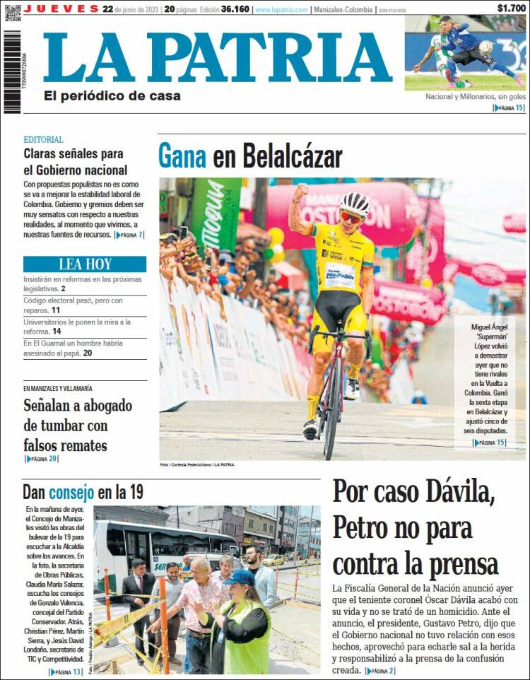 Portada de La Patria (Colombia)