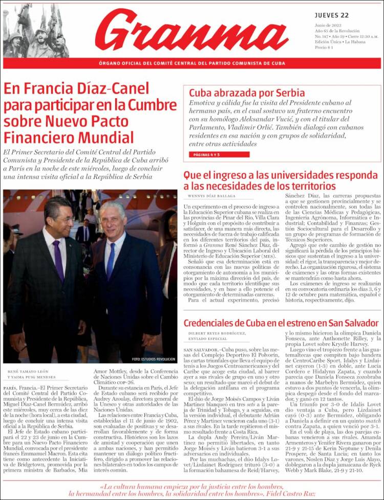 Portada de Granma (Cuba)